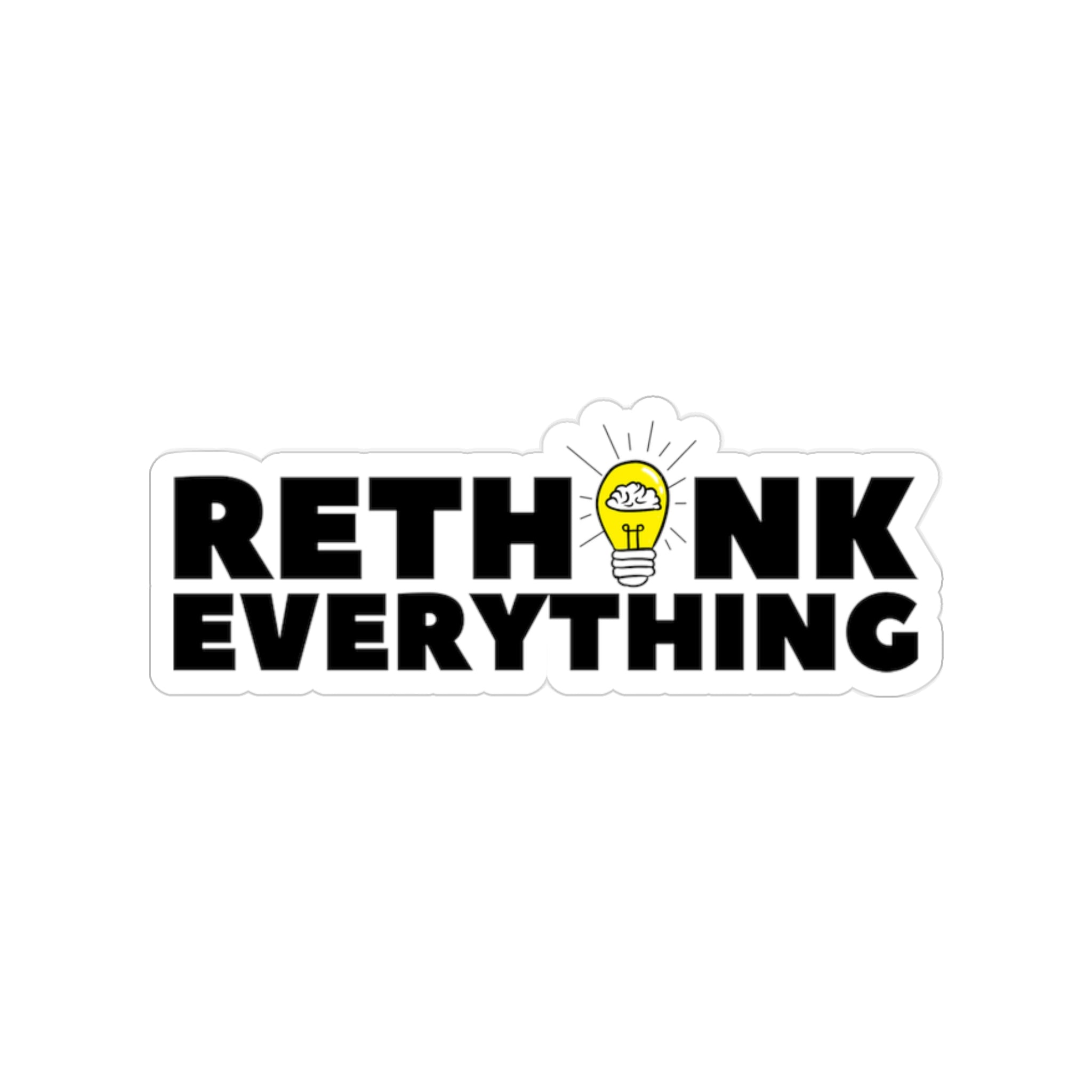 Rethink Everything Die-Cut Outdoor Sticker — Transparent Waterproof Sticker with Lightbulb Design